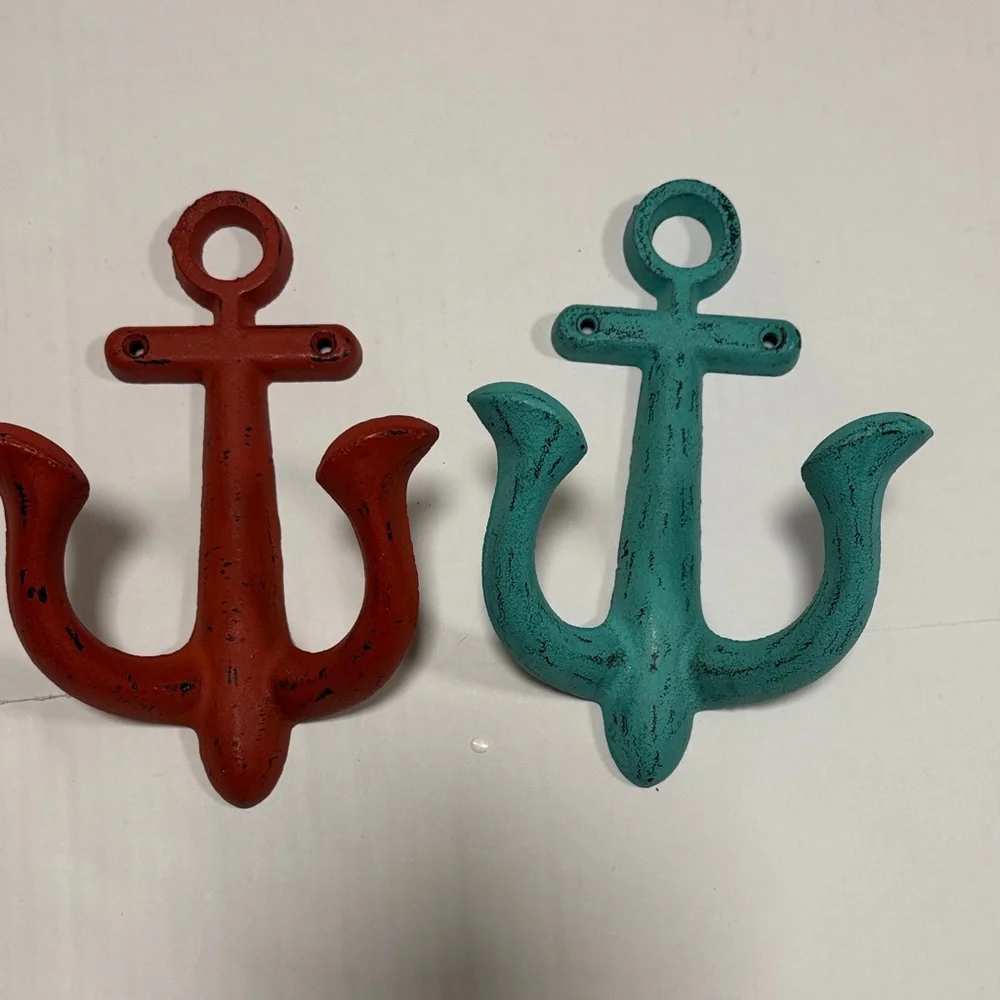 Nautical Anchor Wall Hooks - Red and Blue